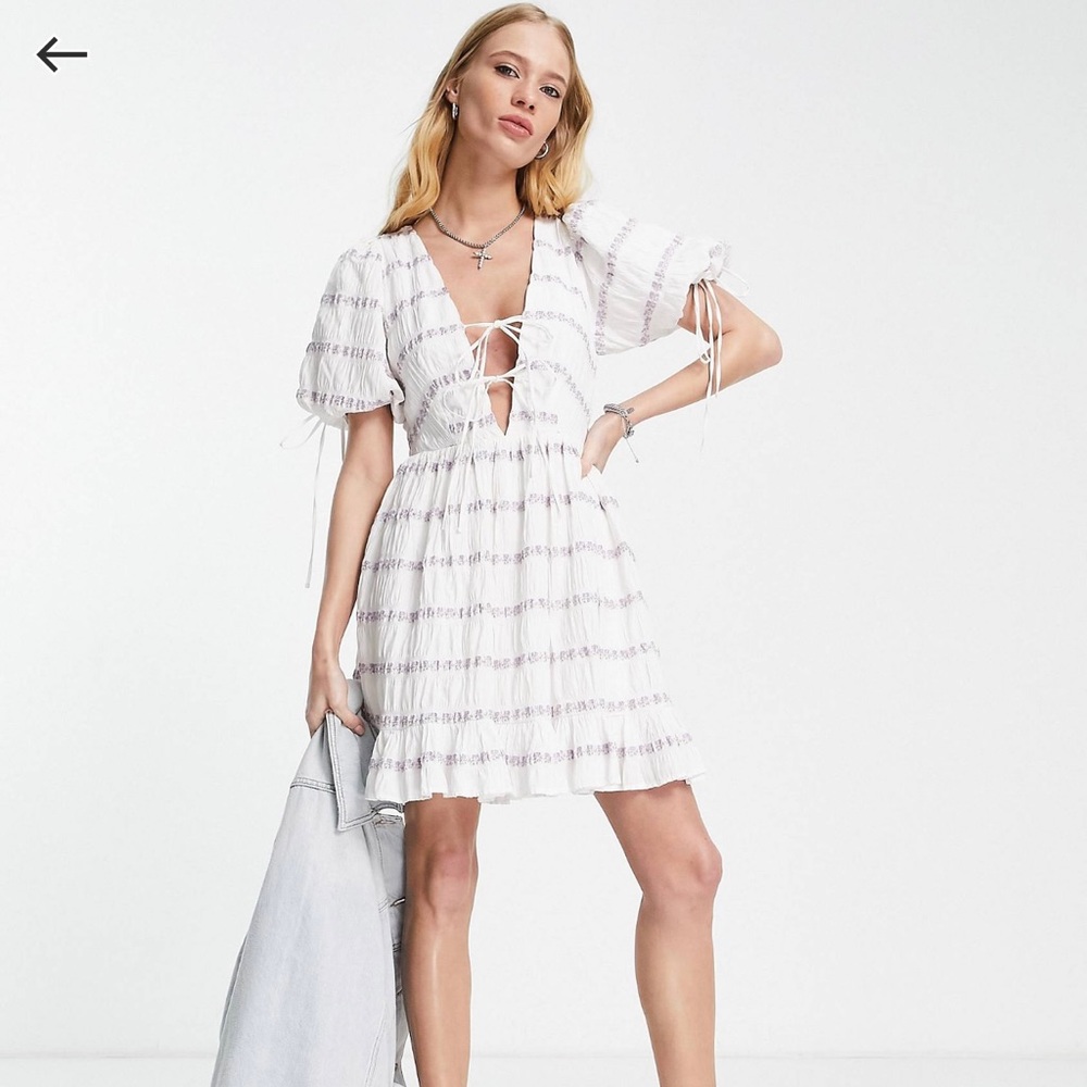 NWT Topshop textured stripe plunge mini tea dress in ivory